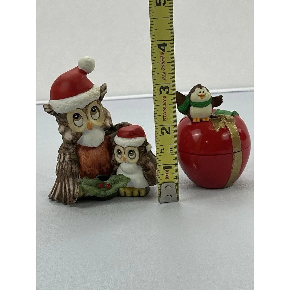 Vintage 1987 Hallmark Christmas Owl Trinket Box Lefton Owl Figurine Lot